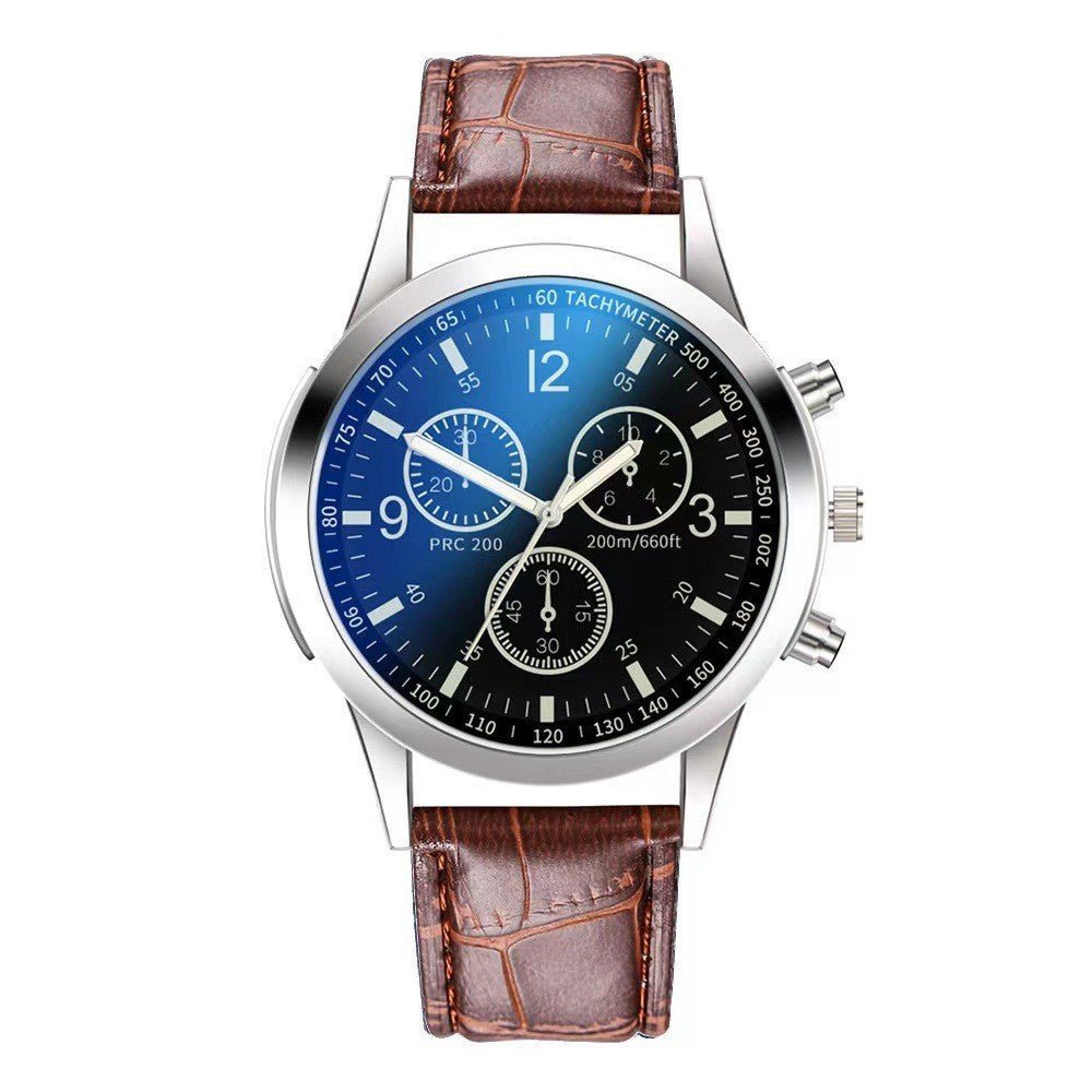 Men's Three-Eye Steel Watch – Blue Light Glass Dial