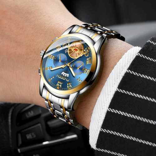 Men's Classic Gold Stainless Steel Quartz Watch — Luminous Hands | Business & Casual