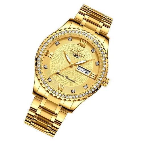 Men's Gold Luxury Watch – Waterproof Quartz Analog with Diamond Dial