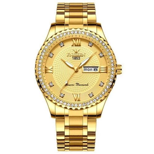 Men's Gold Luxury Watch – Waterproof Quartz Analog with Diamond Dial