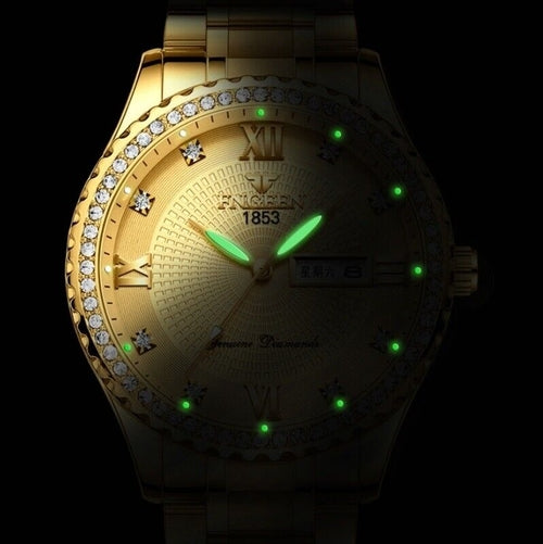 Men's Gold Luxury Watch – Waterproof Quartz Analog with Diamond Dial