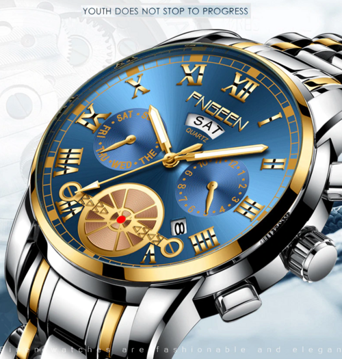 Men's Classic Gold Stainless Steel Quartz Watch — Luminous Hands | Business & Casual