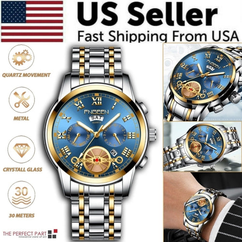 Men's Classic Gold Stainless Steel Quartz Watch — Luminous Hands | Business & Casual