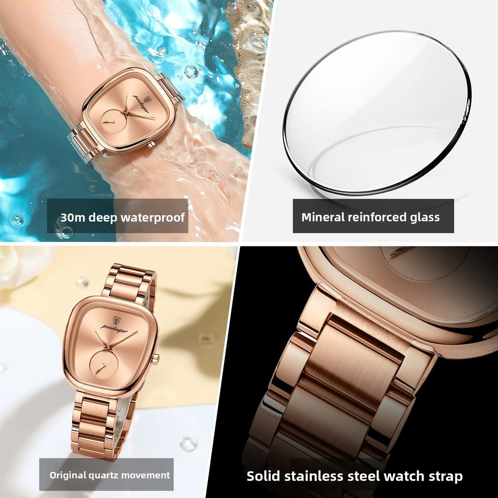 Montre Femme Ovale Quartz – Élégance Intemporelle | Bracelet Acier & Résistante à l'Eau 30M