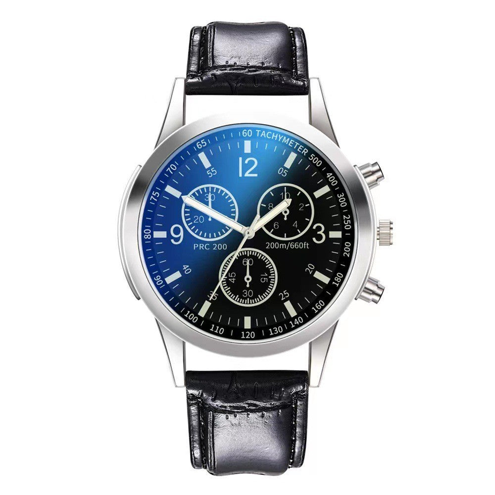 Men's Three-Eye Steel Watch – Blue Light Glass Dial