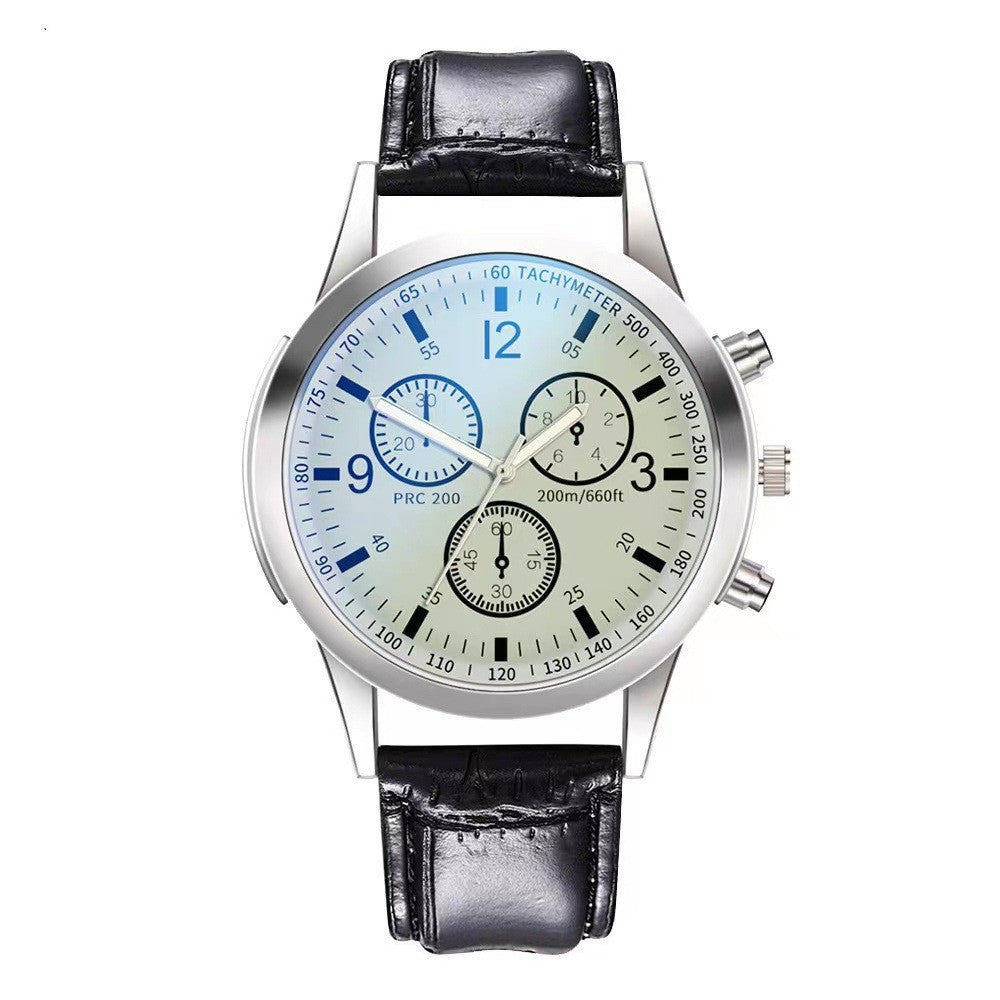 Men's Three-Eye Steel Watch – Blue Light Glass Dial