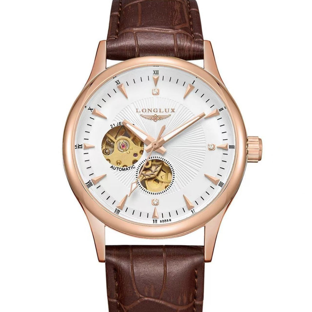 Montre Homme Automatique en Cuir — Étanche 30M | Fond Transparent
