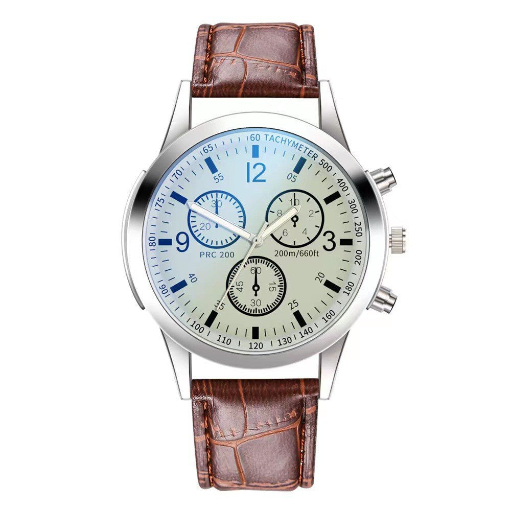 Men's Three-Eye Steel Watch – Blue Light Glass Dial