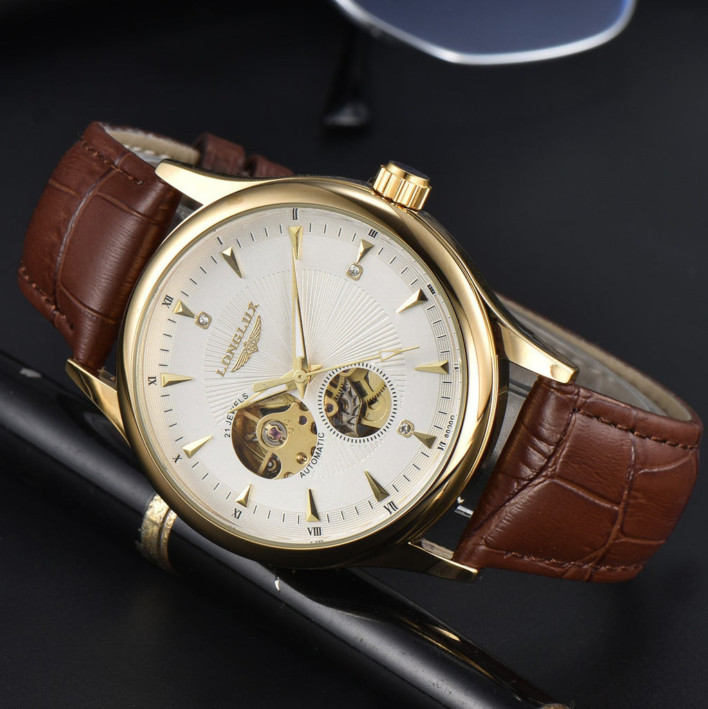 Montre Homme Automatique en Cuir — Étanche 30M | Fond Transparent