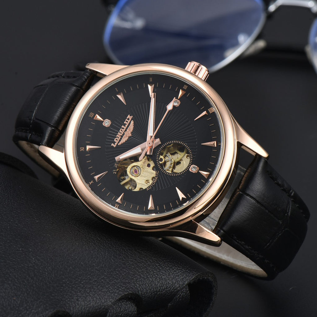 Montre Homme Automatique en Cuir — Étanche 30M | Fond Transparent