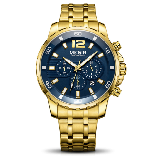 Men's Waterproof Stainless Steel Quartz Watch — Chronograph | Silver, Gold & Black