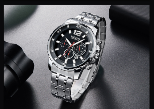 Men's Waterproof Stainless Steel Quartz Watch — Chronograph | Silver, Gold & Black