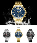 Men's Waterproof Stainless Steel Quartz Watch — Chronograph | Silver, Gold & Black