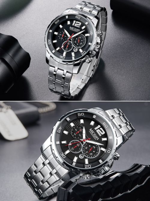 Men's Waterproof Stainless Steel Quartz Watch — Chronograph | Silver, Gold & Black