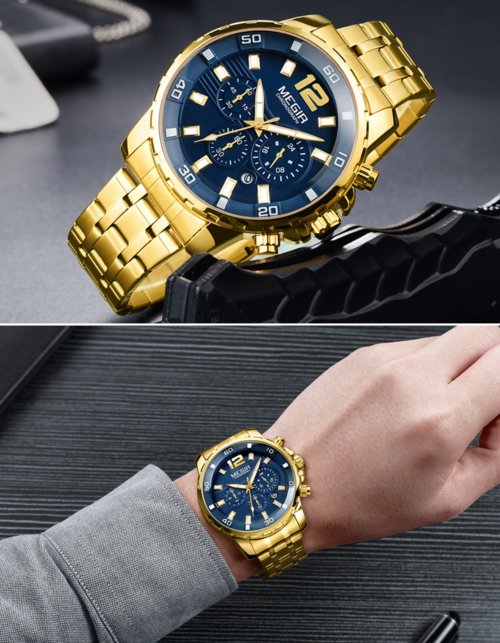 Men's Waterproof Stainless Steel Quartz Watch — Chronograph | Silver, Gold & Black