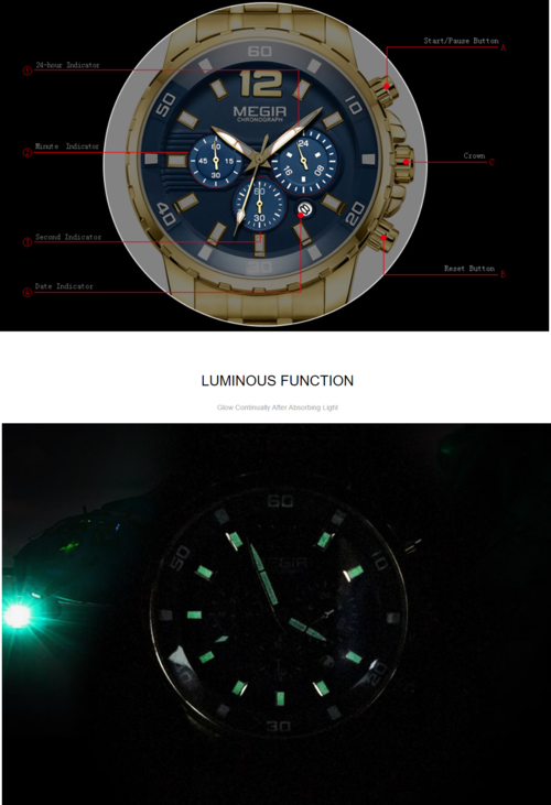 Men's Waterproof Stainless Steel Quartz Watch — Chronograph | Silver, Gold & Black