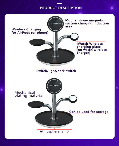 Station de Charge Sans Fil 3-en-1 — iPhone, Apple Watch & AirPods