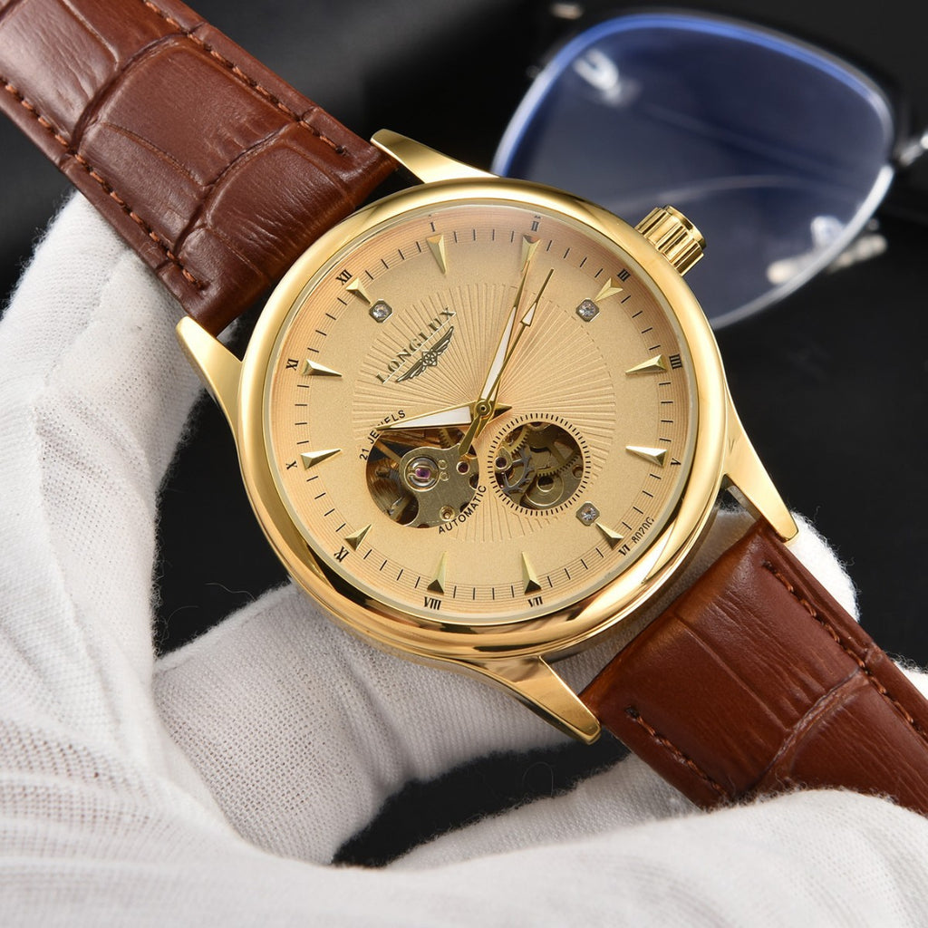 Montre Homme Automatique en Cuir — Étanche 30M | Fond Transparent